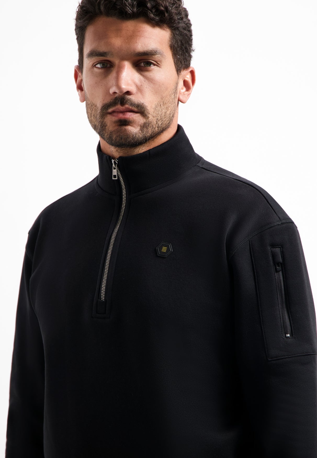 Sweater met halve rits | Zwart