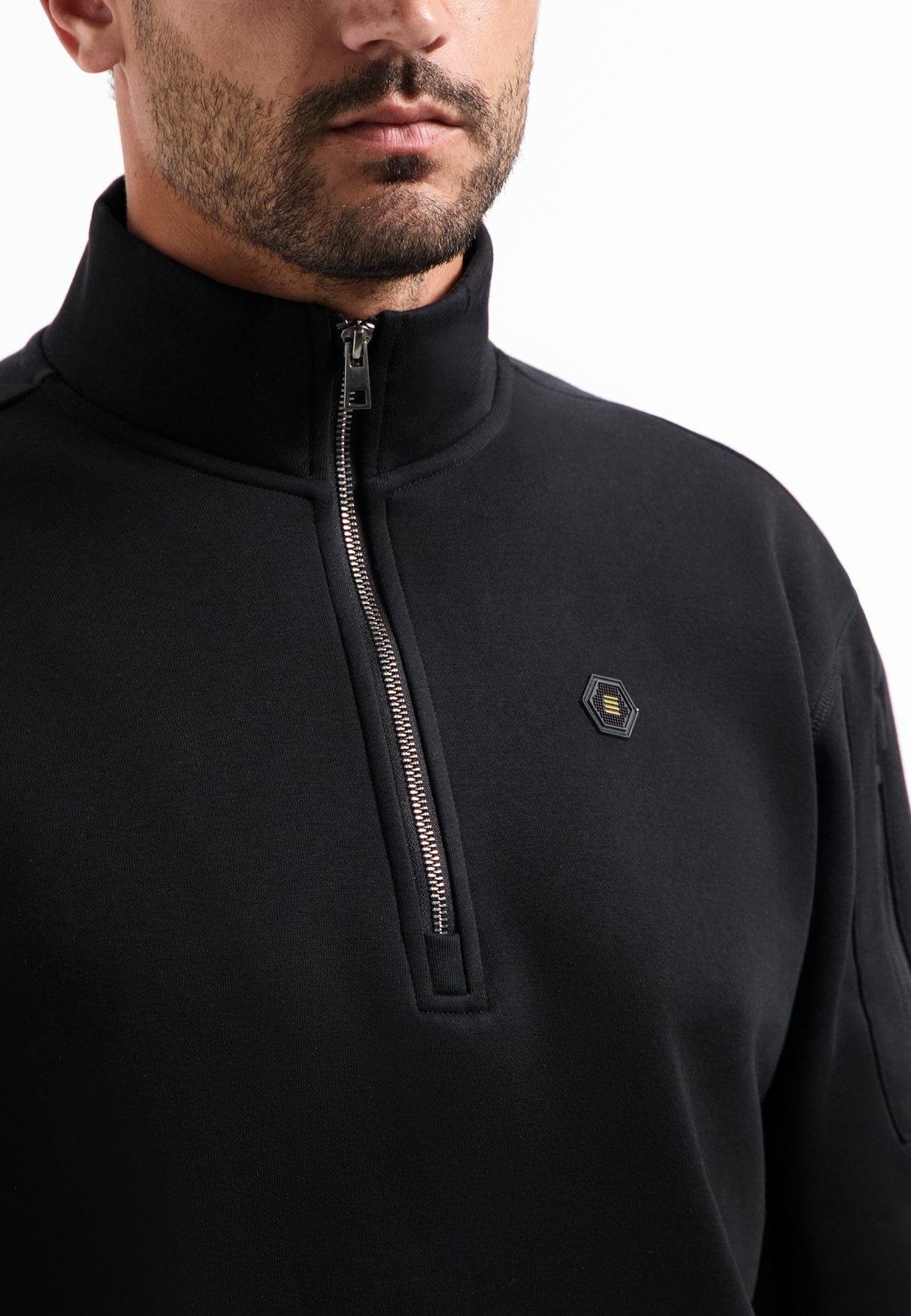 Sweater met halve rits | Zwart