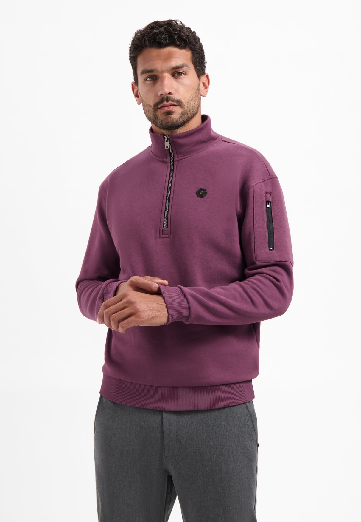 Sweater met halve rits Donkere wijn