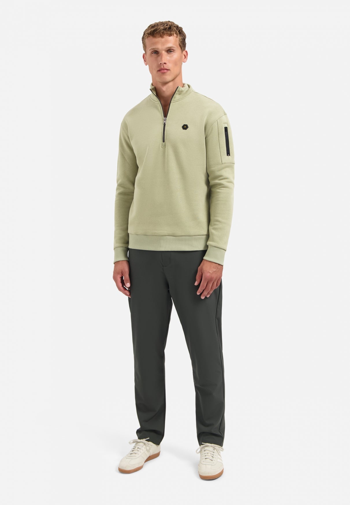 Sweater met halve rits | Light Moss