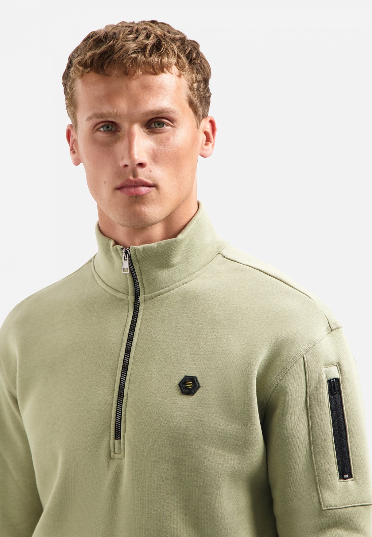 Sweater met halve rits | Light Moss