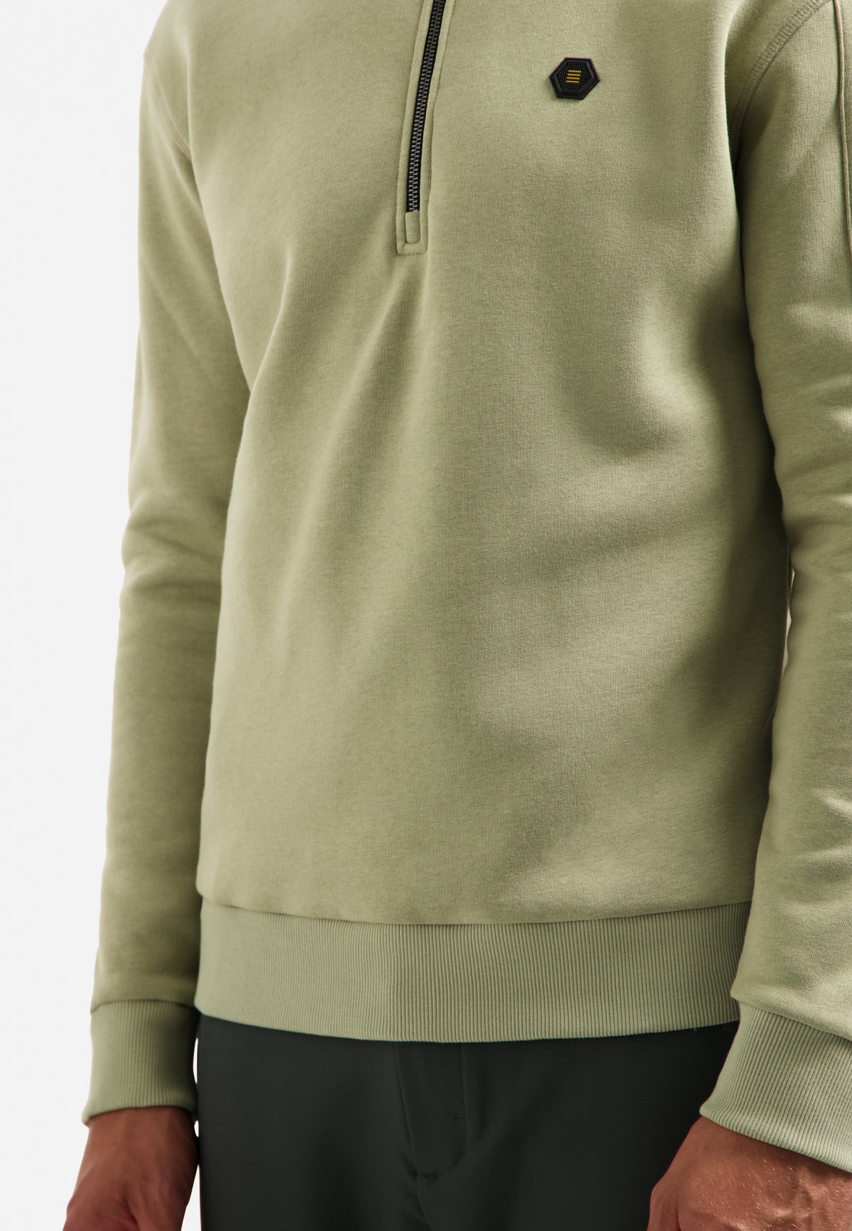 Sweater met halve rits | Light Moss