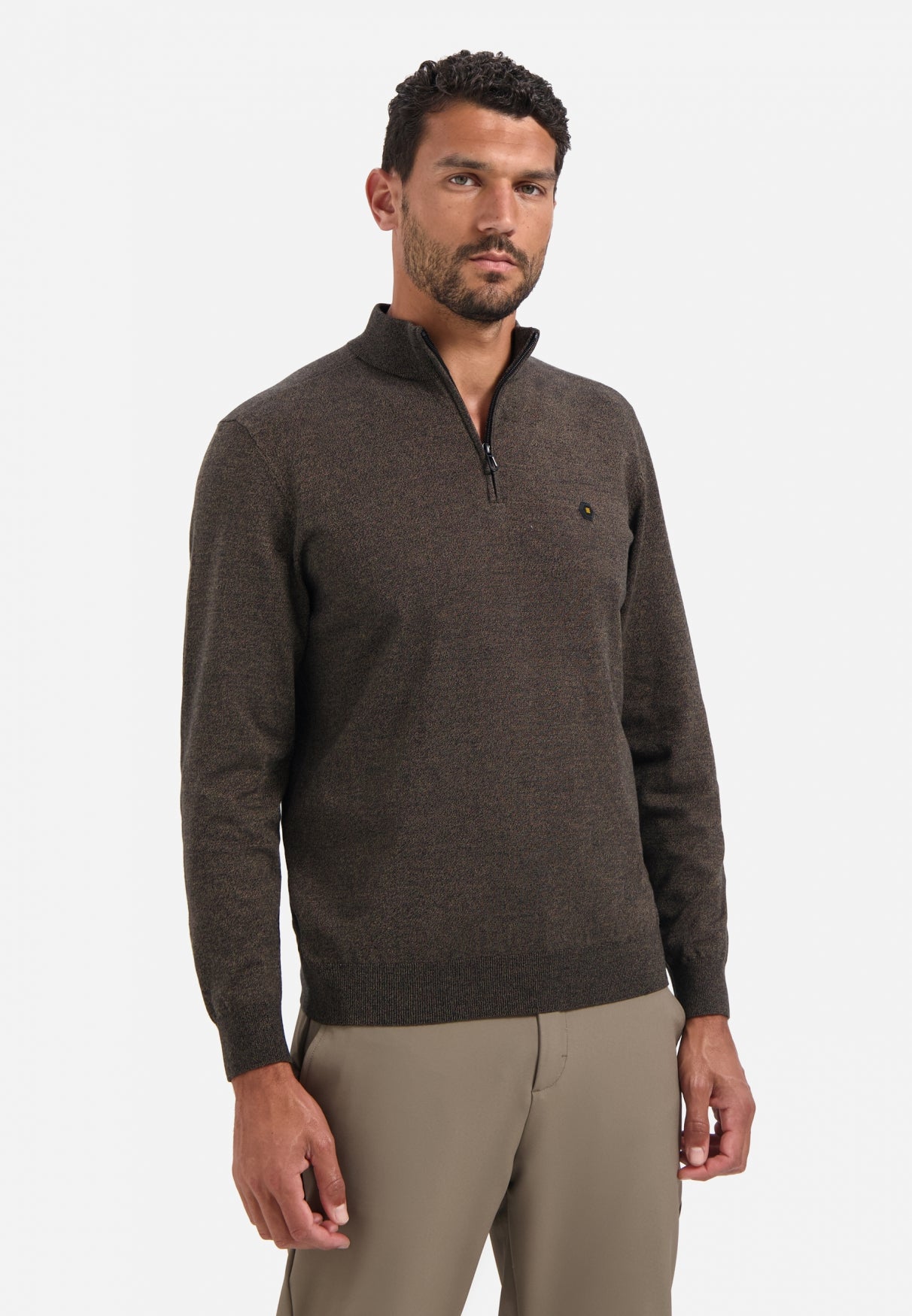 Trui met halve rits | Taupe