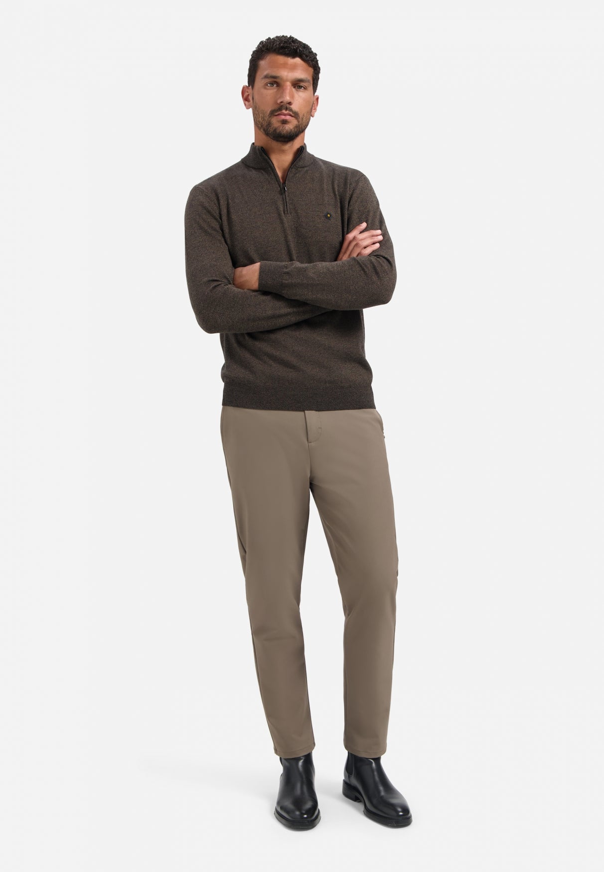 Trui met halve rits | Taupe