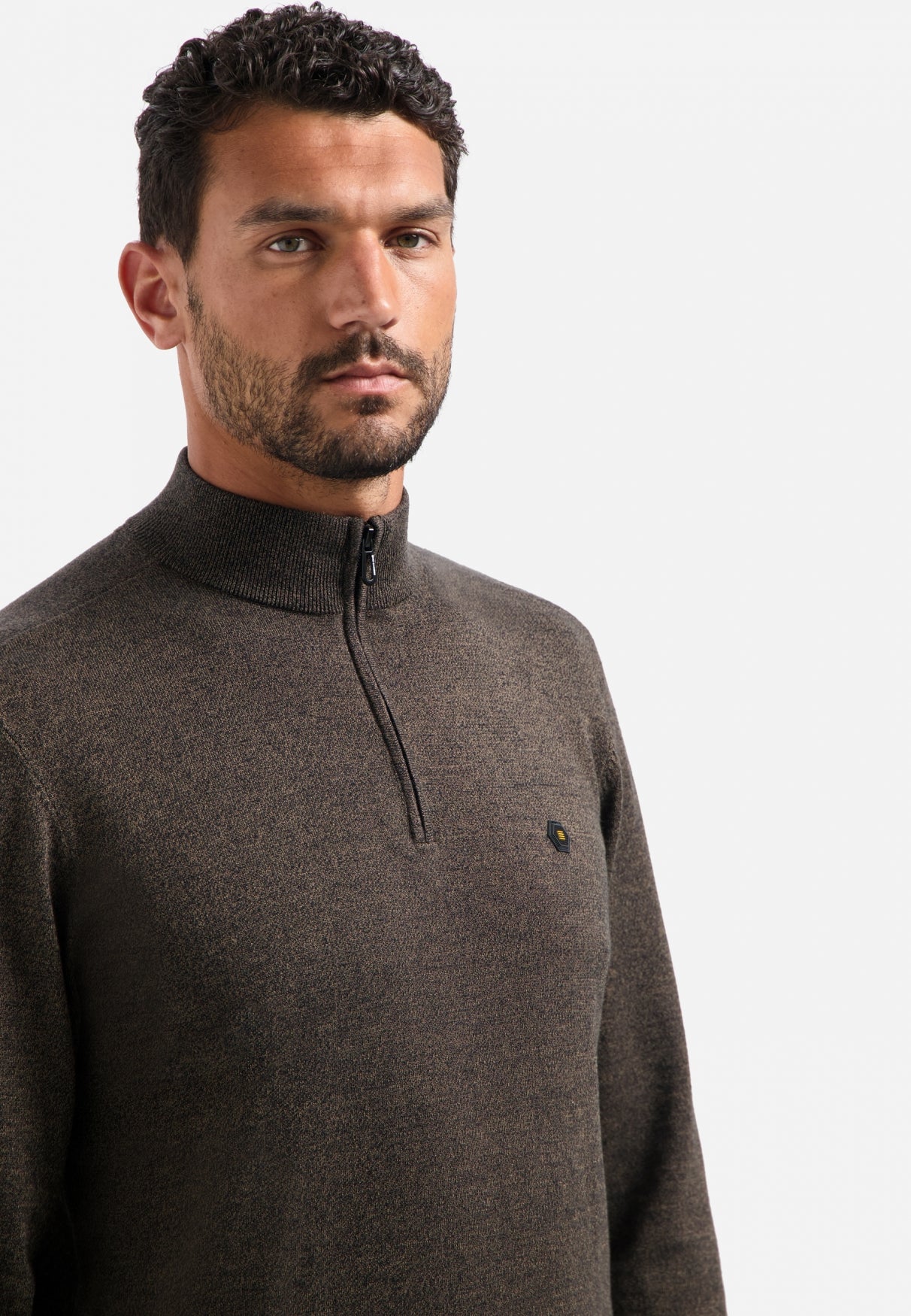 Trui met halve rits | Taupe