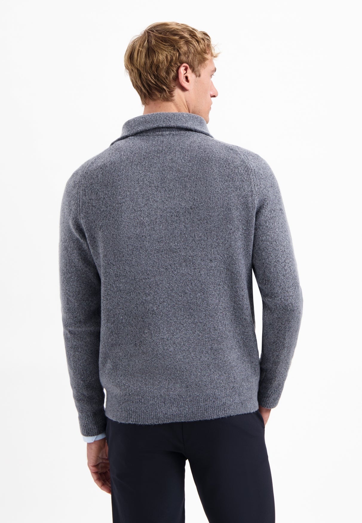 Wool blend high-zip jumper | Washed Blue