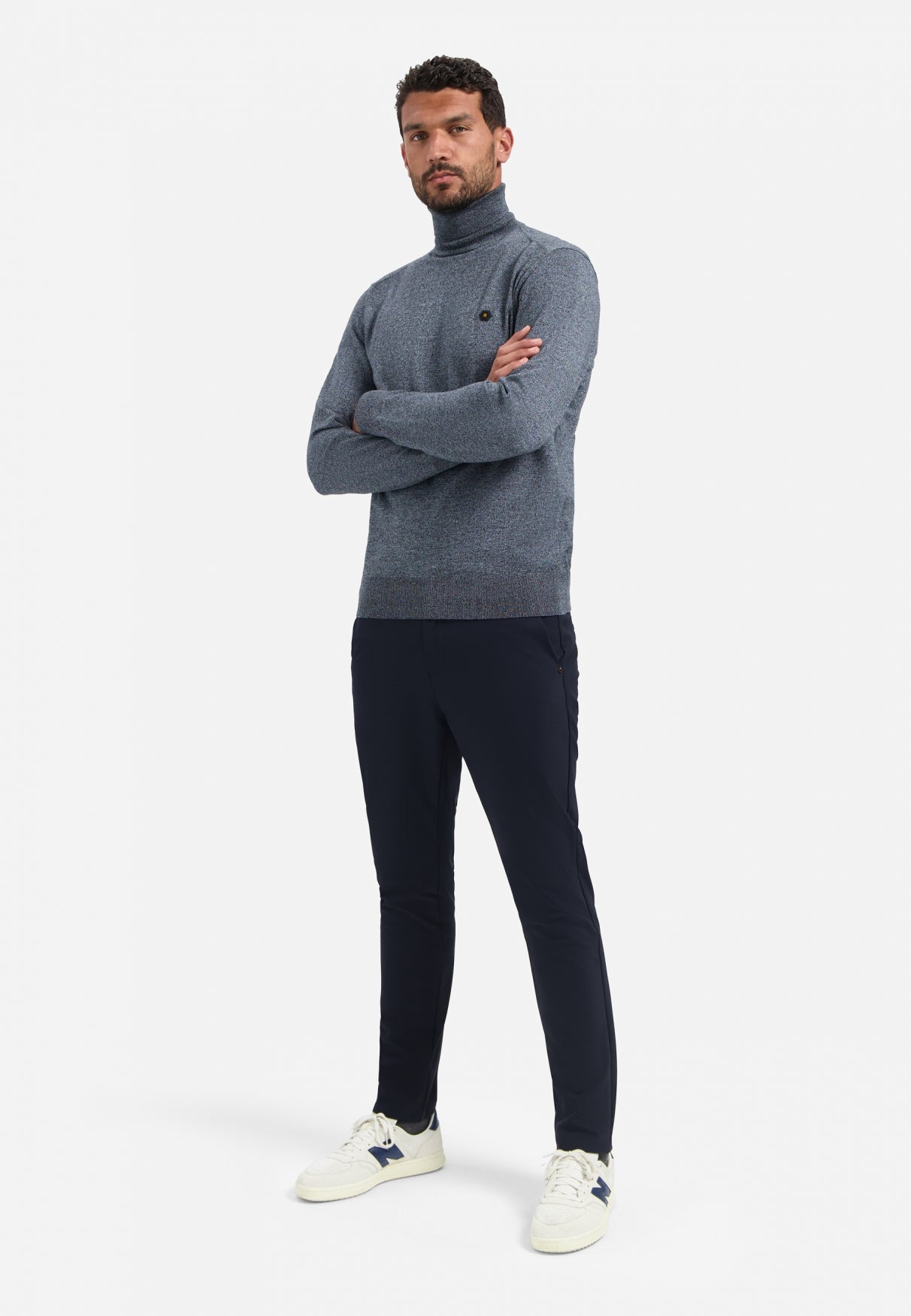 Trui met gemêleerde col | Dusty Blue
