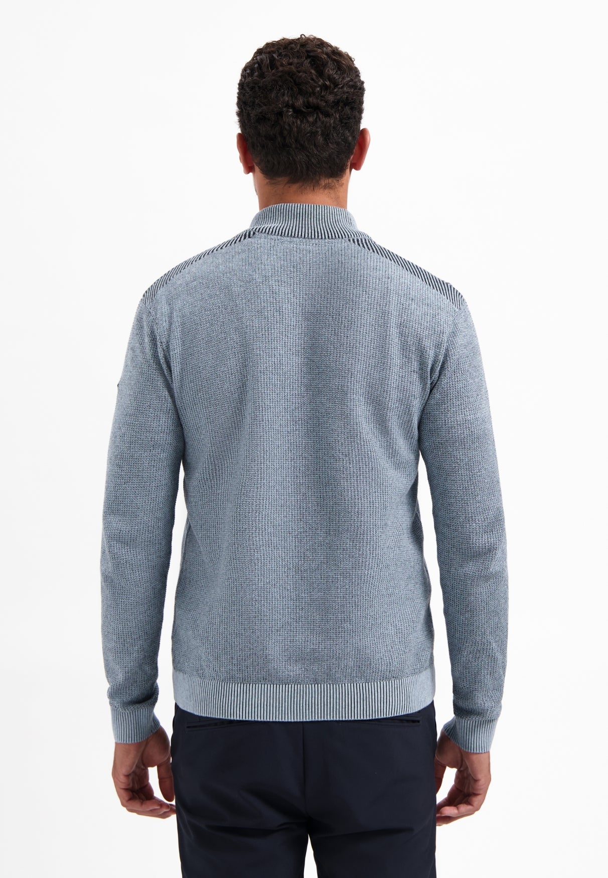 Trui met gestructureerde halve rits | Dusty Blue