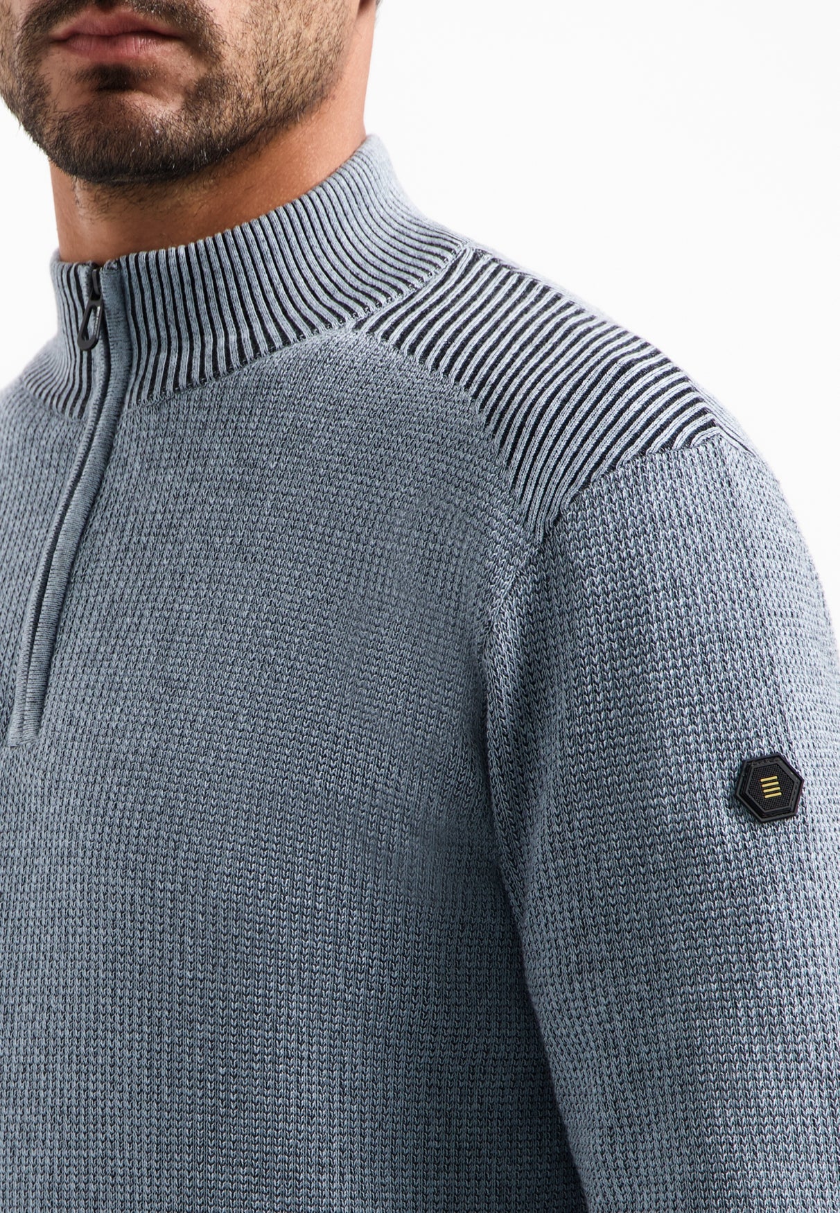 Trui met gestructureerde halve rits | Dusty Blue