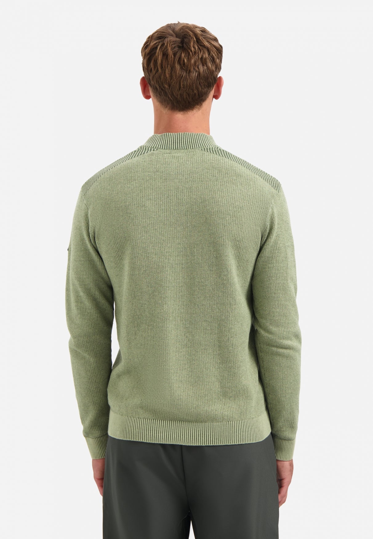 Trui met gestructureerde halve rits | Light Moss