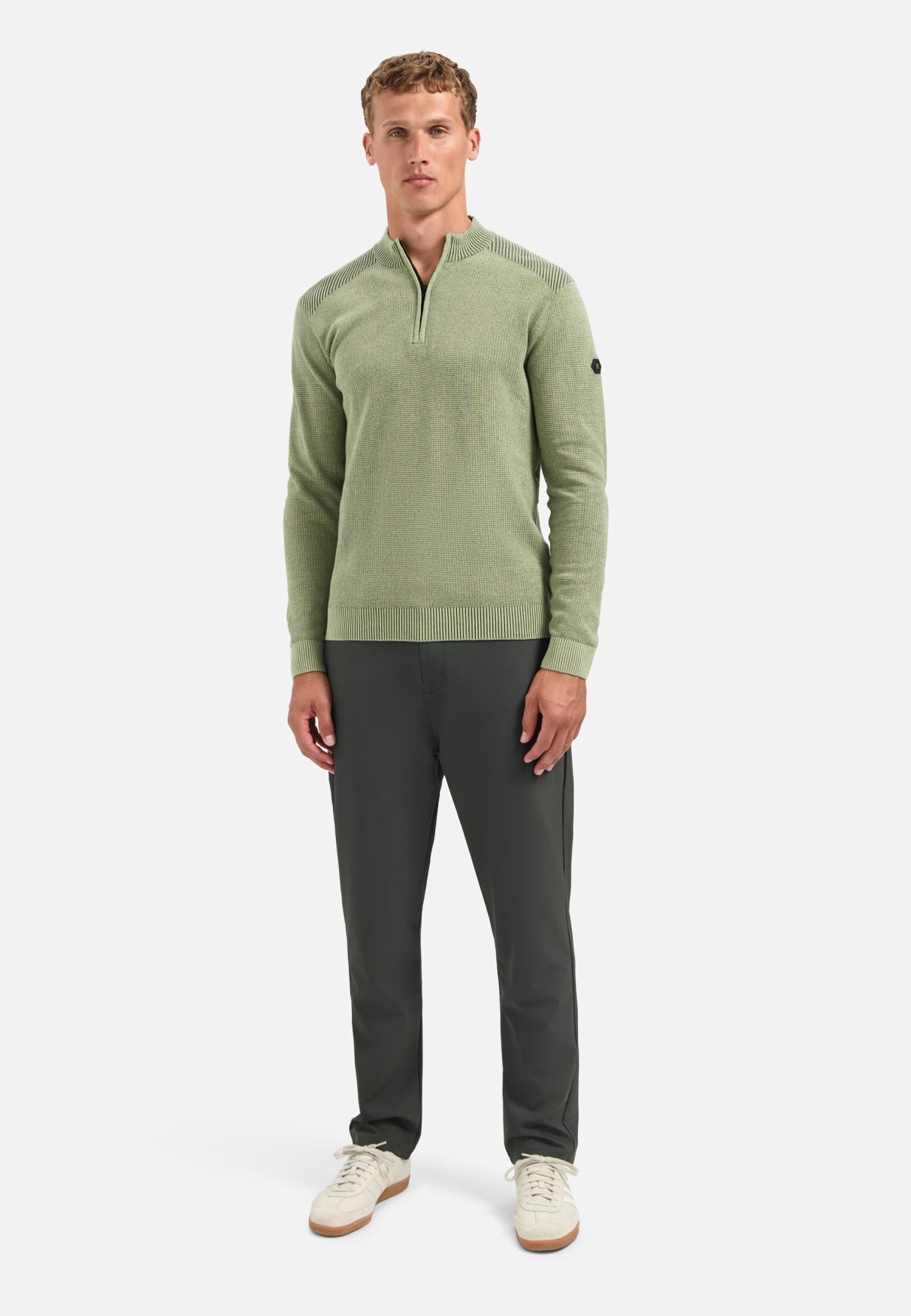 Trui met gestructureerde halve rits | Light Moss