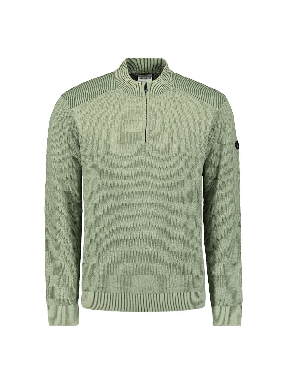 Trui met gestructureerde halve rits | Light Moss