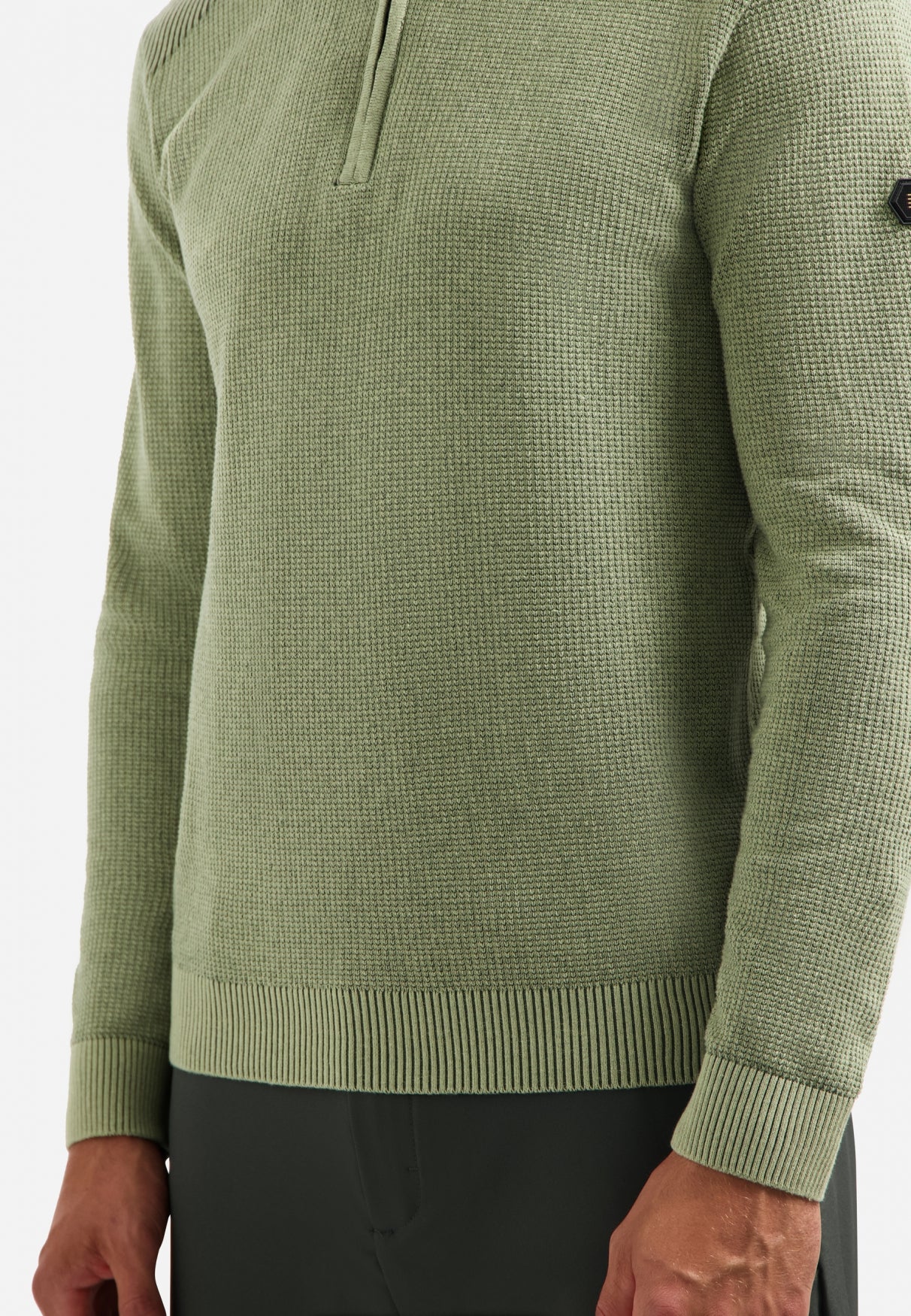 Trui met gestructureerde halve rits | Light Moss