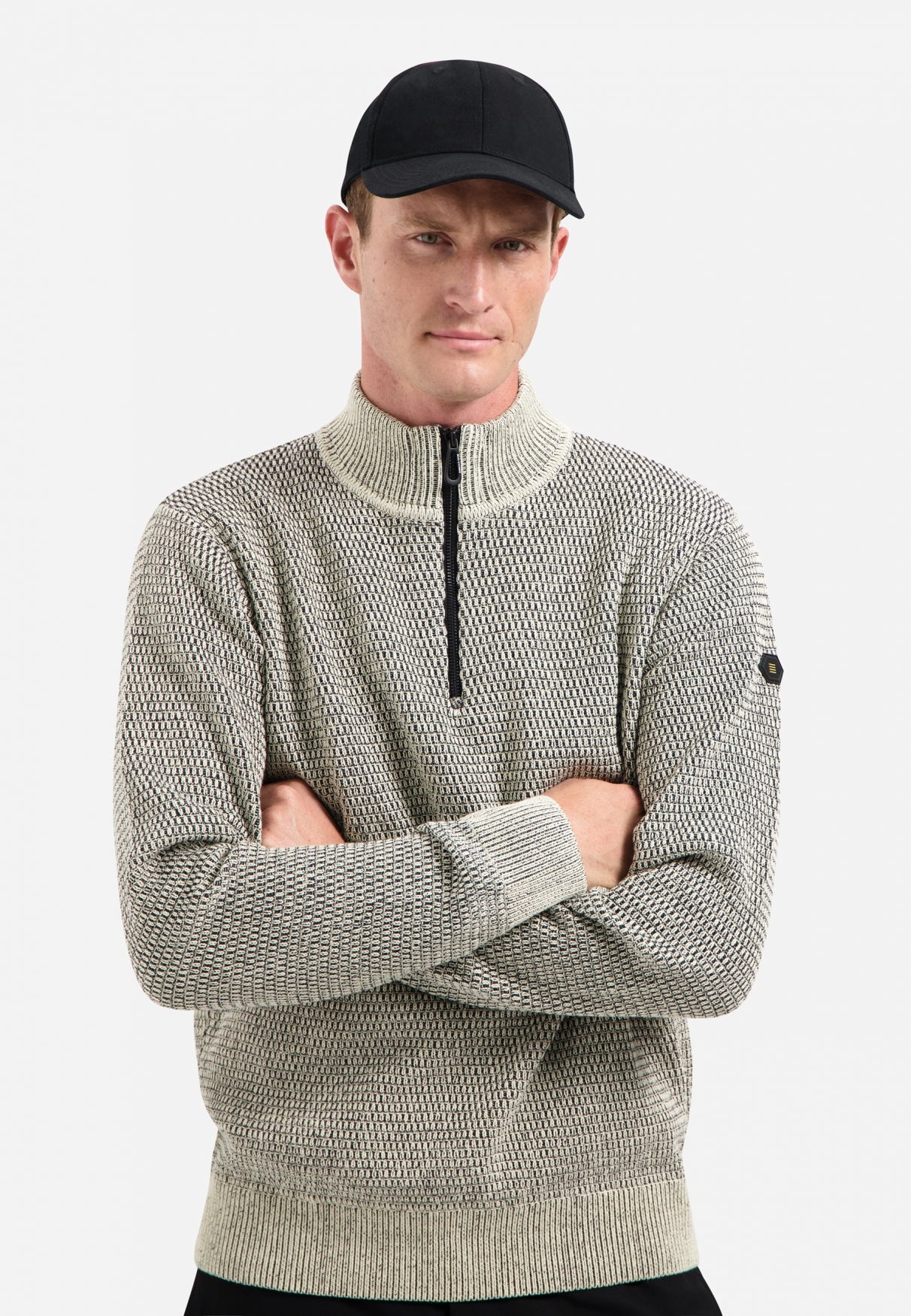 Melange half-zip jumper | Stone