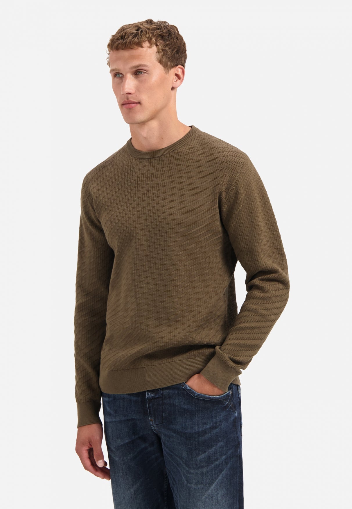 Diagonaal gebreide Trui | Taupe