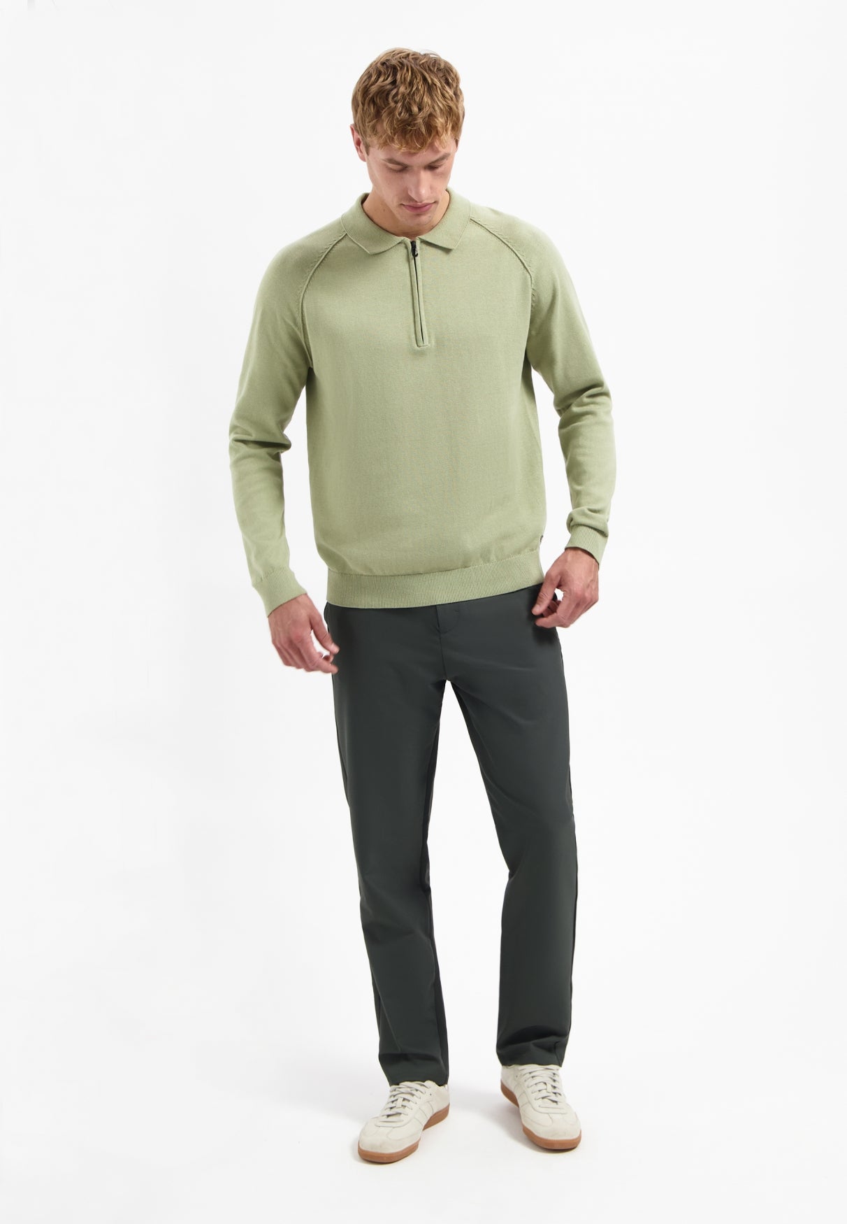 Trui met halve rits | Light Moss