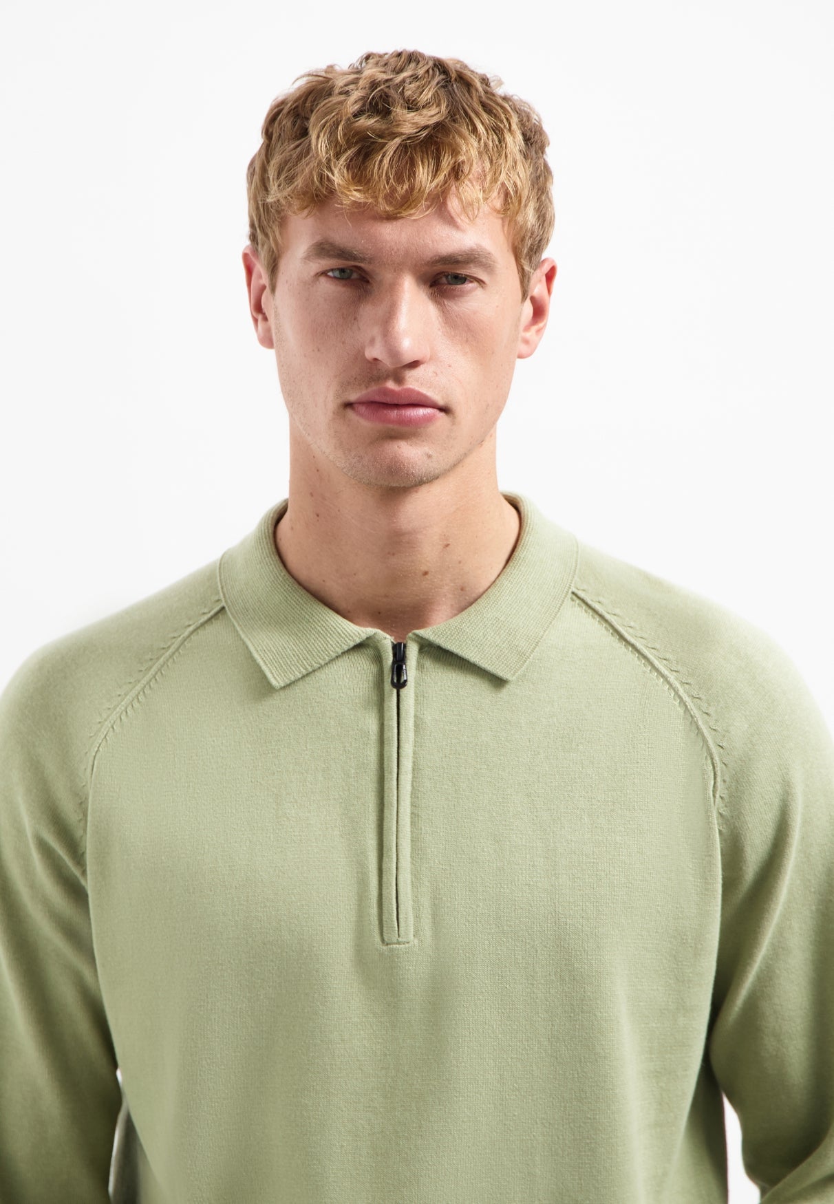 Trui met halve rits | Light Moss