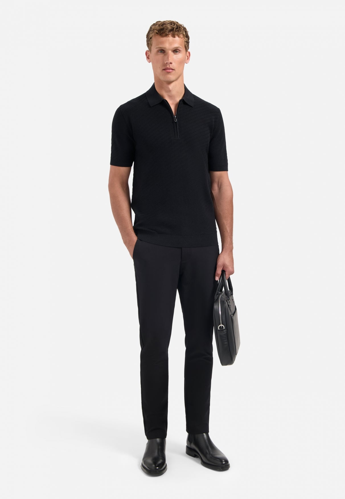 Gebreide polo met halve rits | Zwart