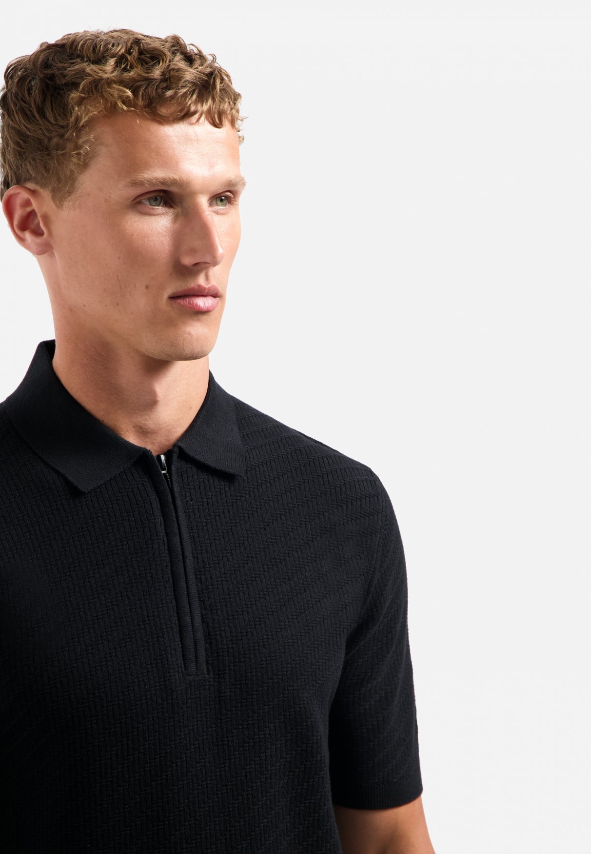 Gebreide polo met halve rits | Zwart