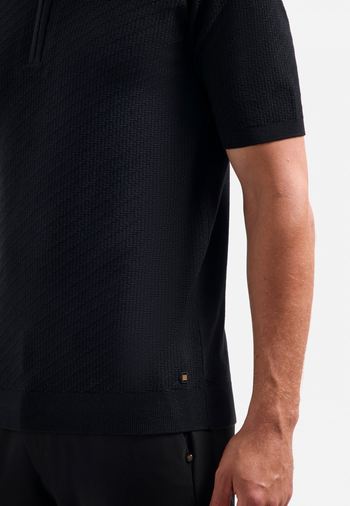 Gebreide polo met halve rits | Zwart