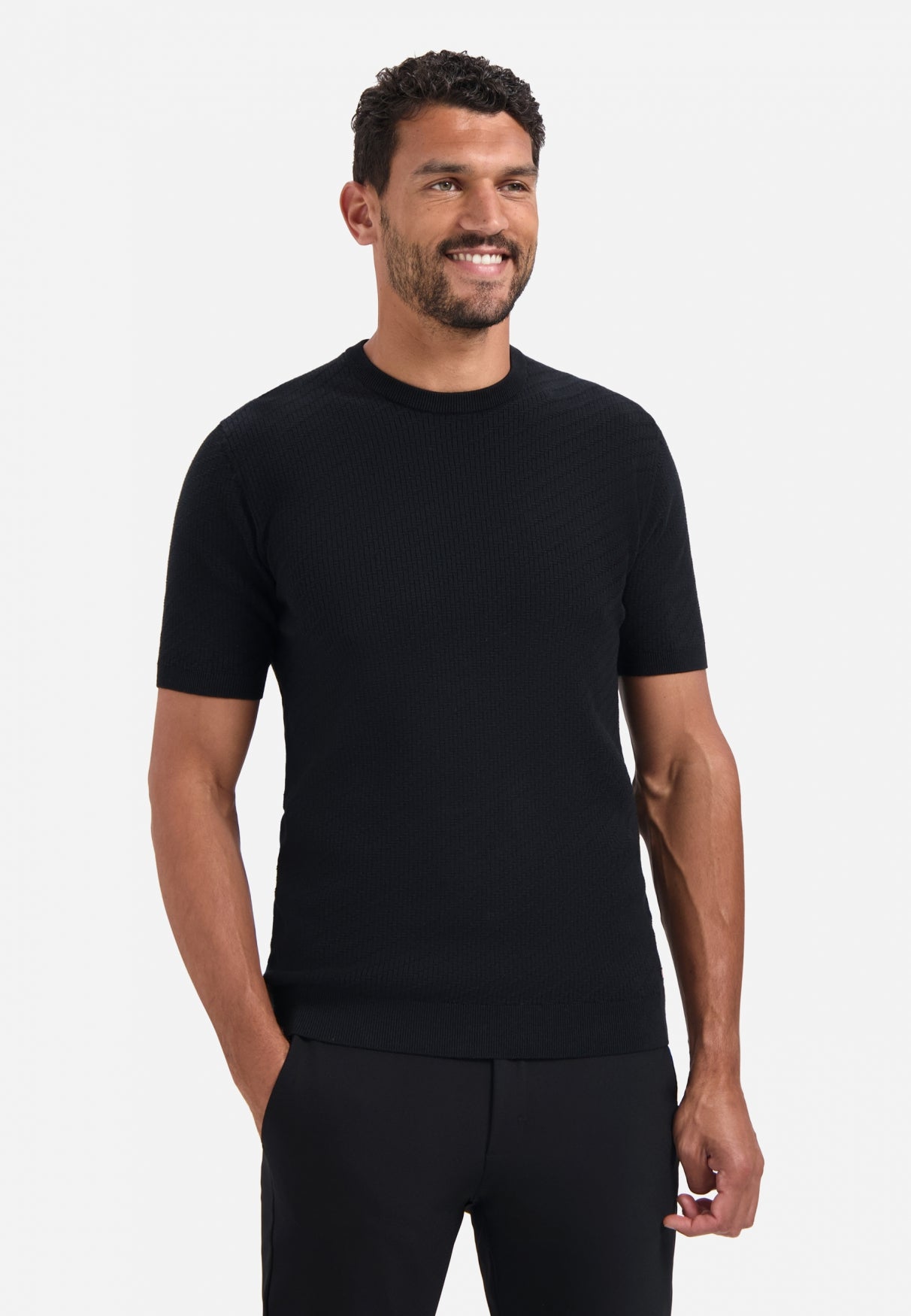 Gebreid T-shirt | Zwart