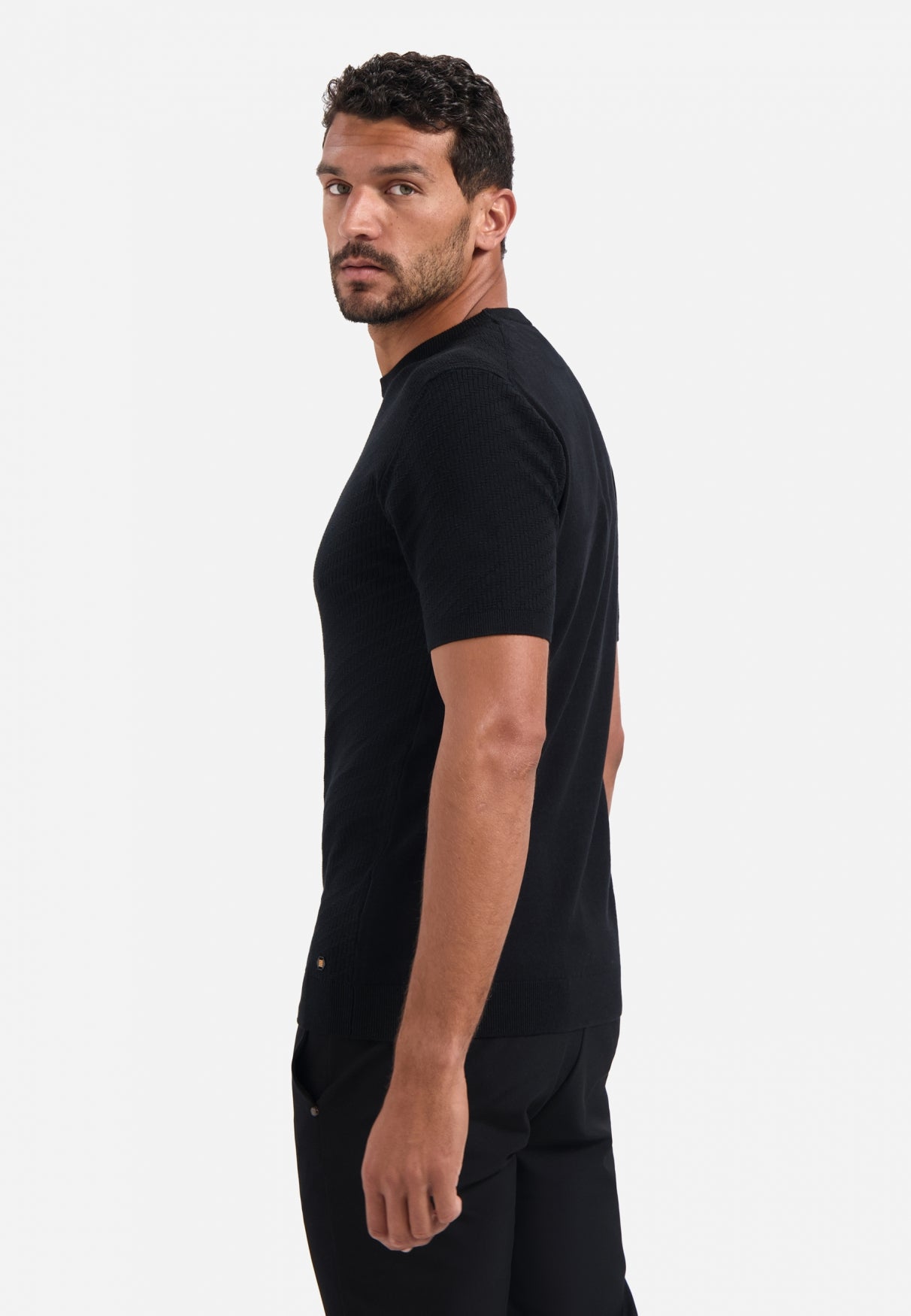 Gebreid T-shirt | Zwart