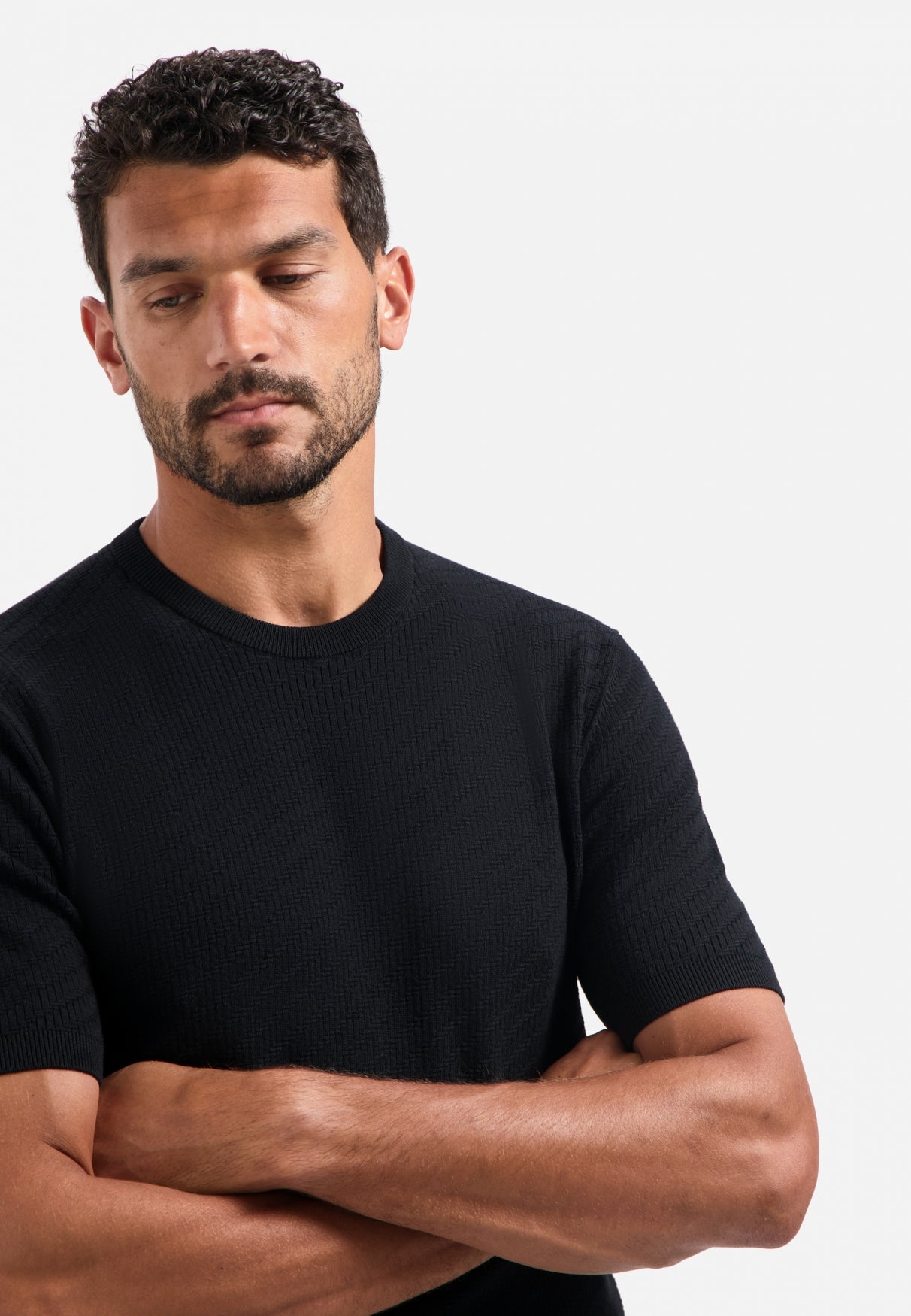 Gebreid T-shirt | Zwart