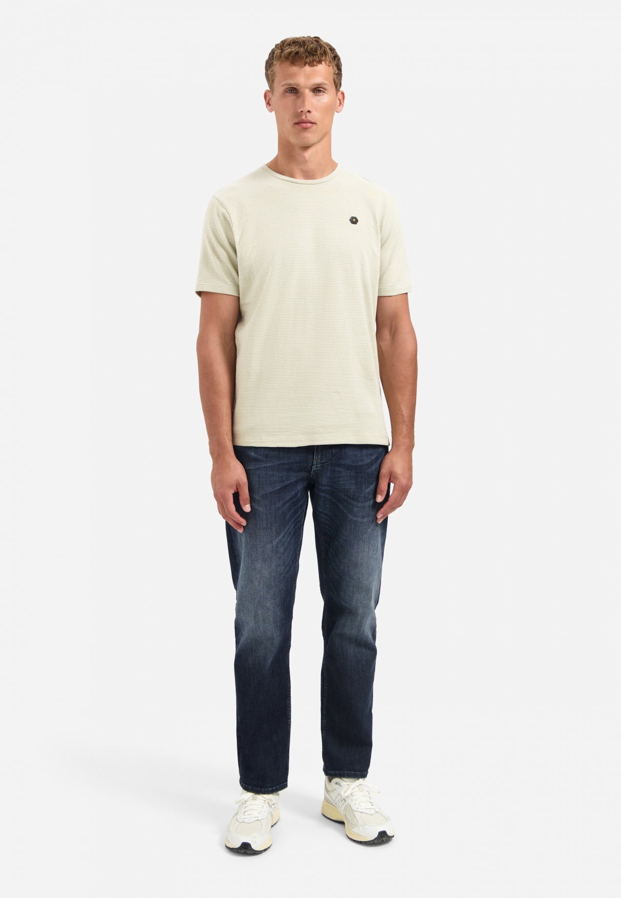 Gestreept gemêleerd T-shirt | Light Moss