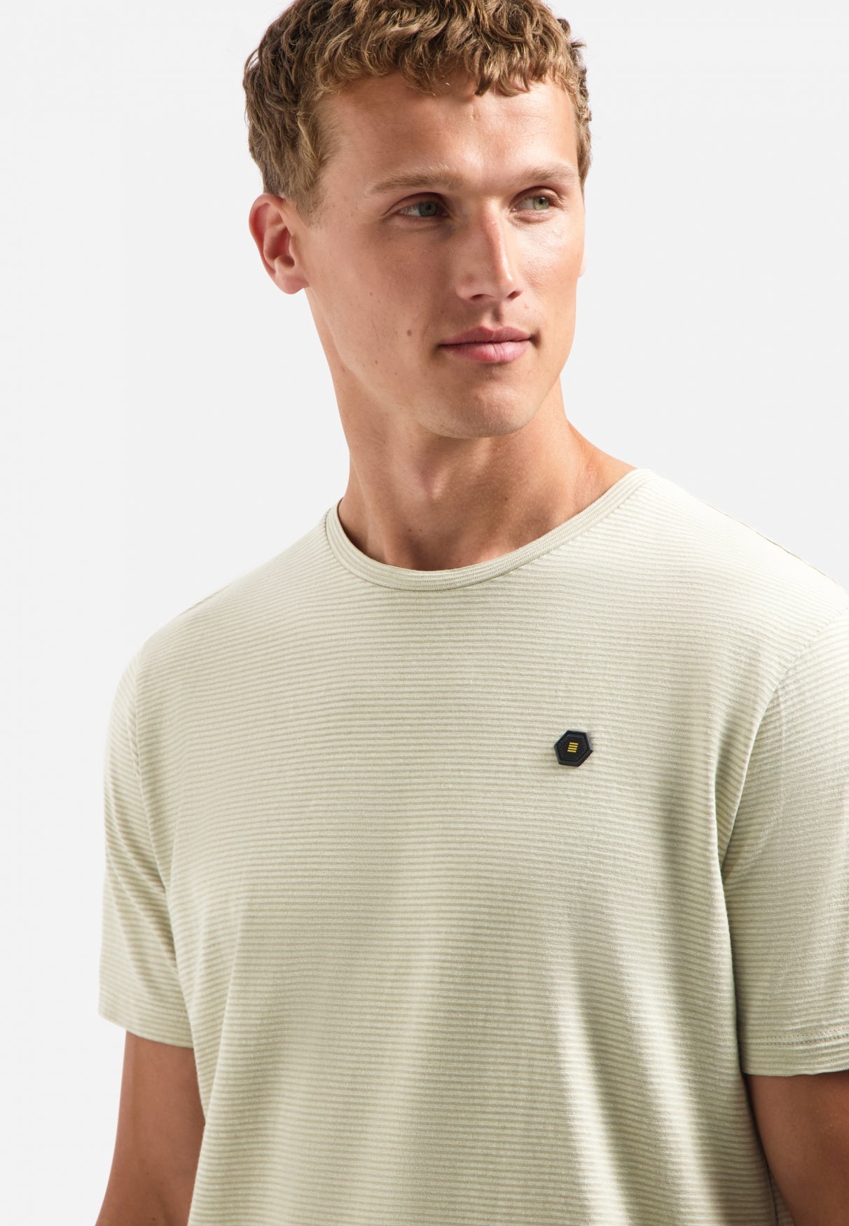 Gestreept gemêleerd T-shirt | Light Moss
