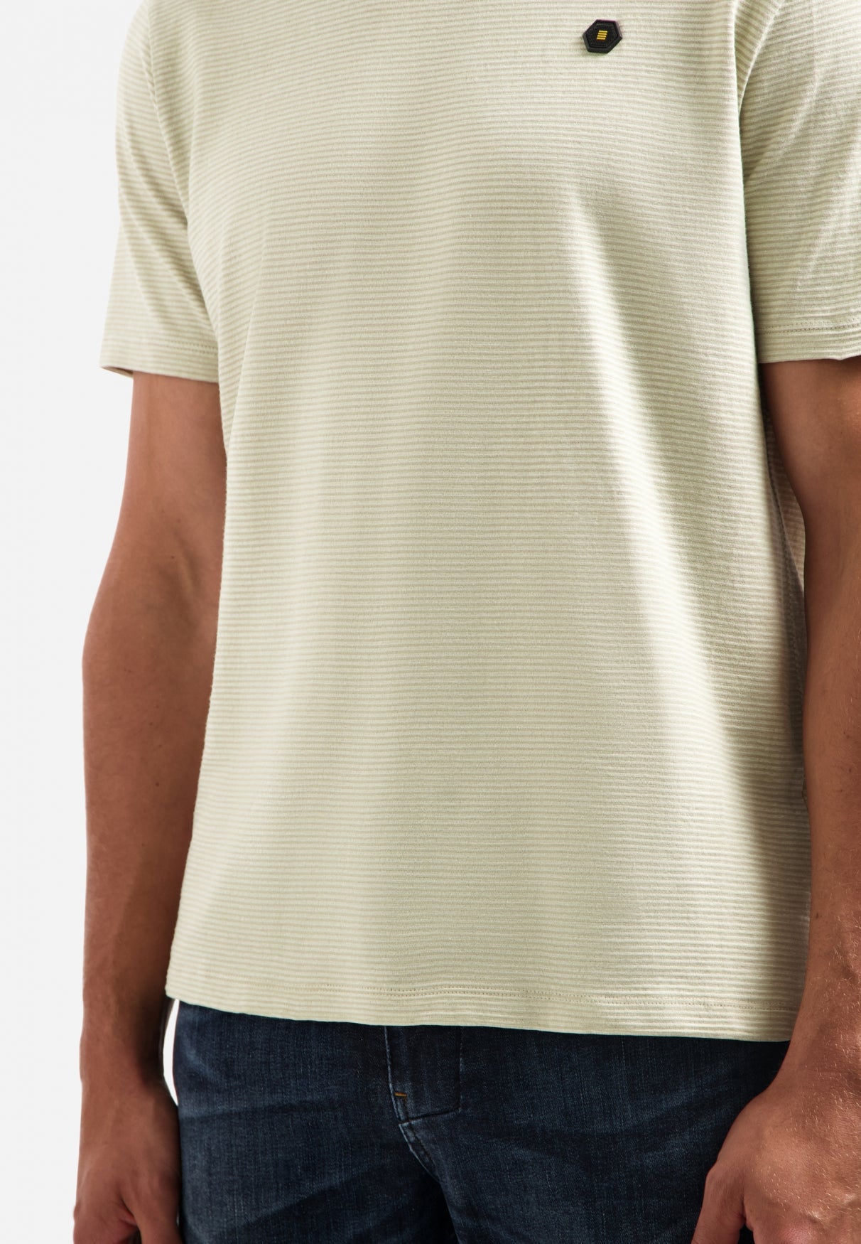 Gestreept gemêleerd T-shirt | Light Moss