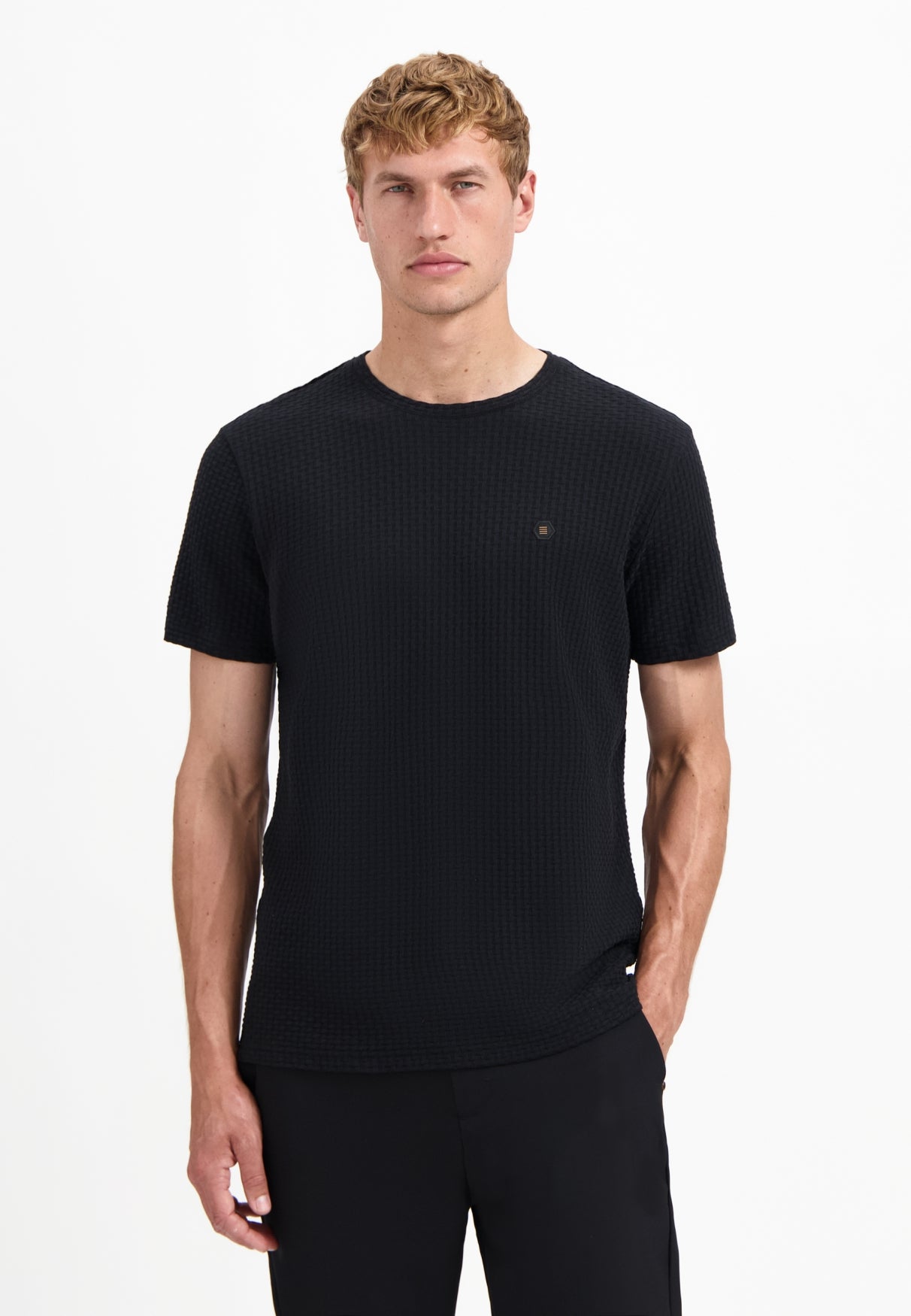 Gestructureerd T-shirt | Zwart