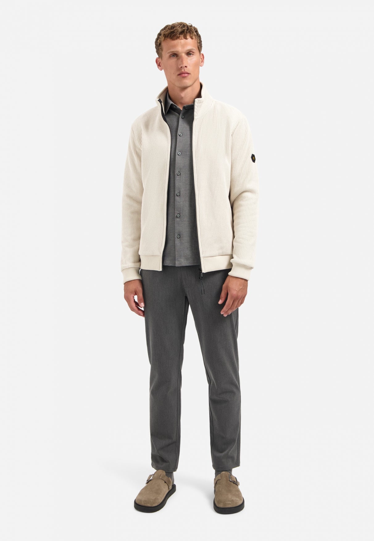 Jersey hemd in melange twillstructuur | Dark Grey