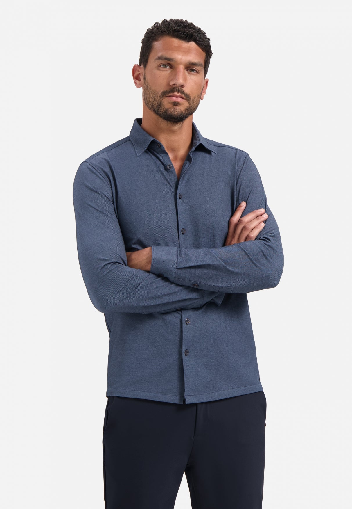 Jersey hemd in melange twillstructuur | Washed Blue