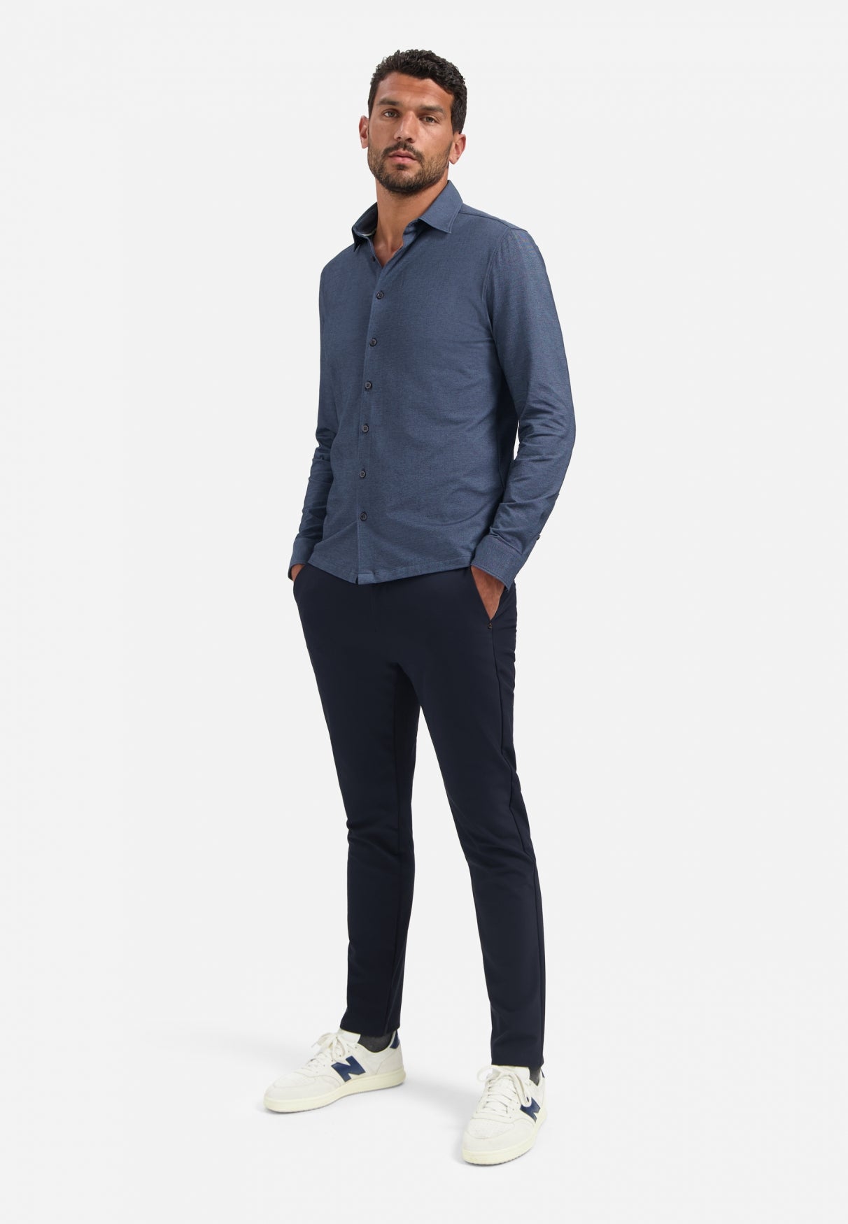 Jersey hemd in melange twillstructuur | Washed Blue