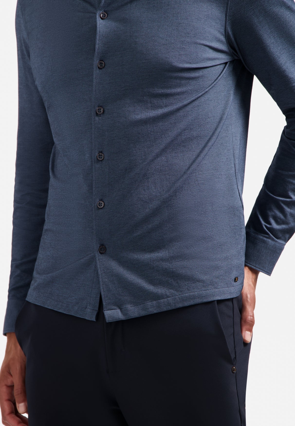 Jersey hemd in melange twillstructuur | Washed Blue