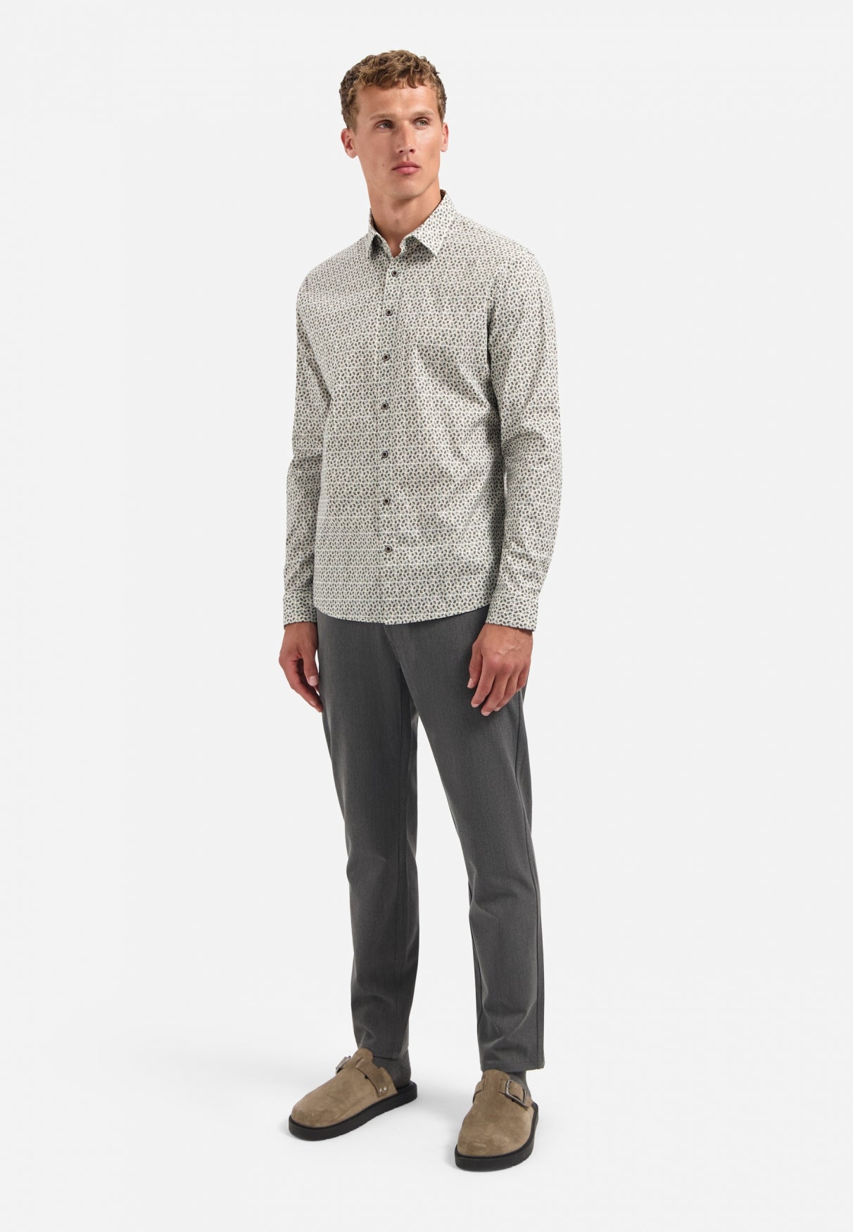 Bedrukt stretchshirt | Taupe