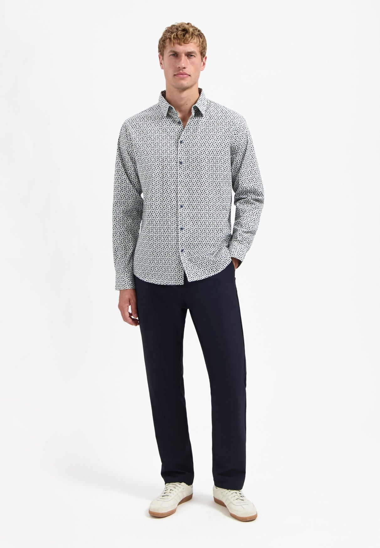 Bedrukt stretchshirt | Dusty Blue