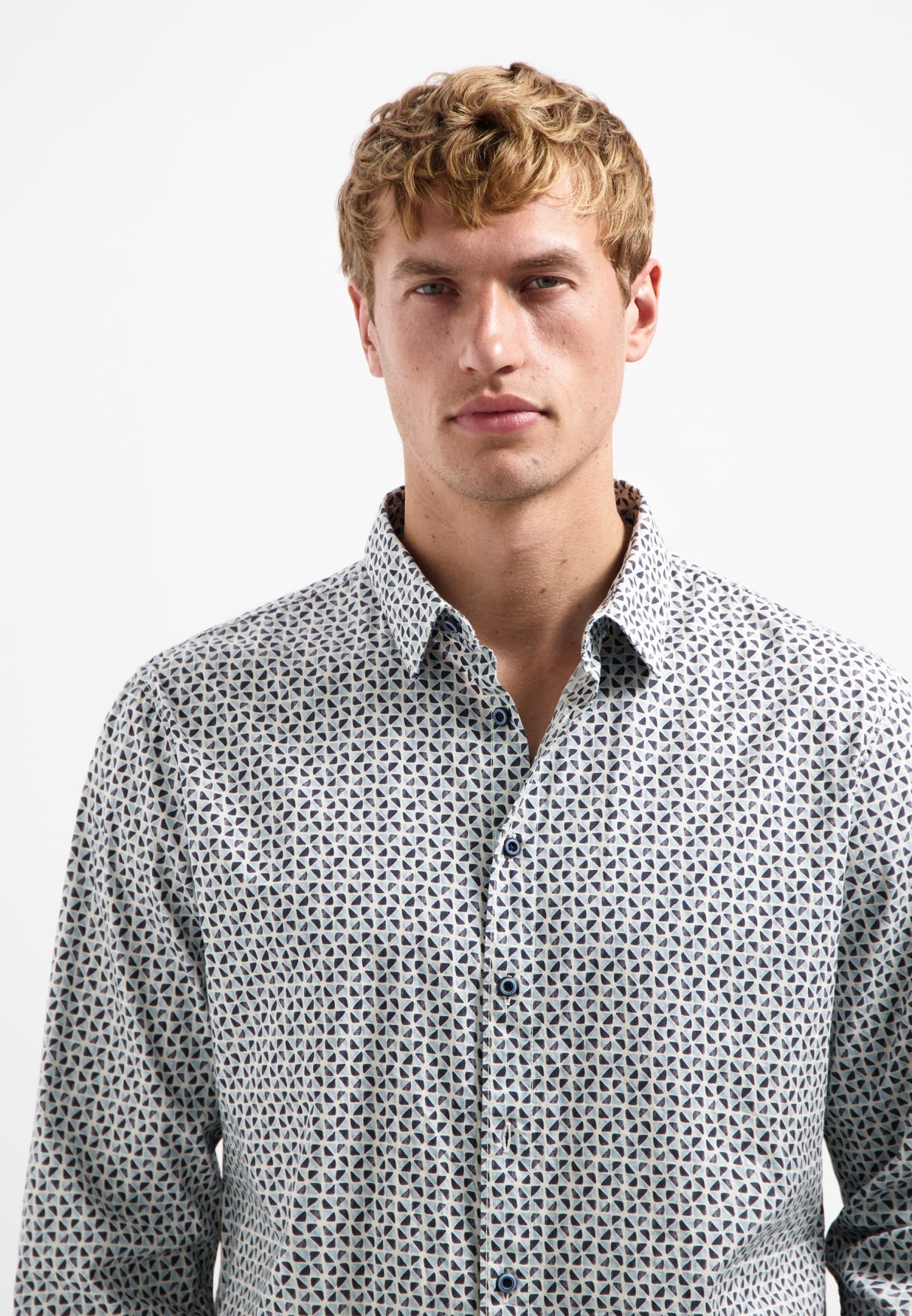 Bedrukt stretchshirt | Dusty Blue