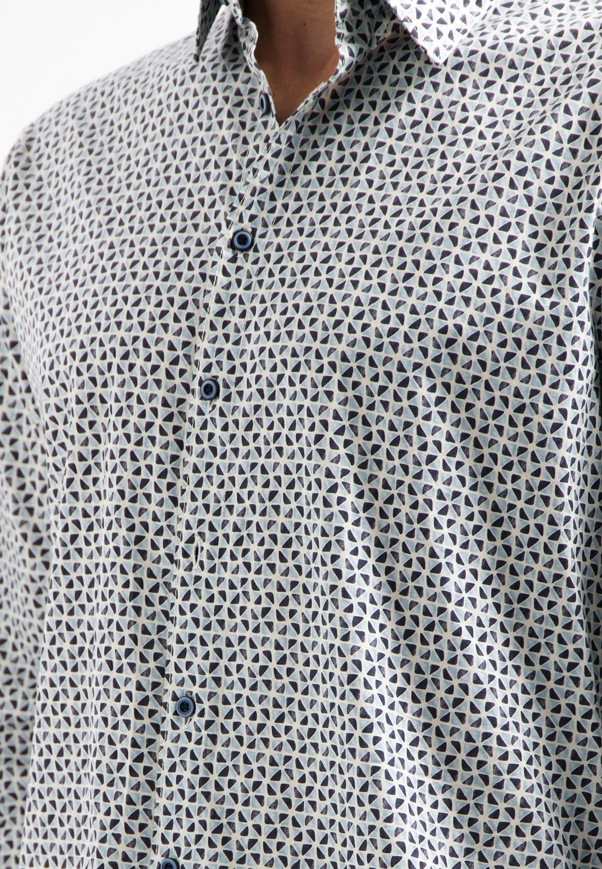 Bedrukt stretchshirt | Dusty Blue