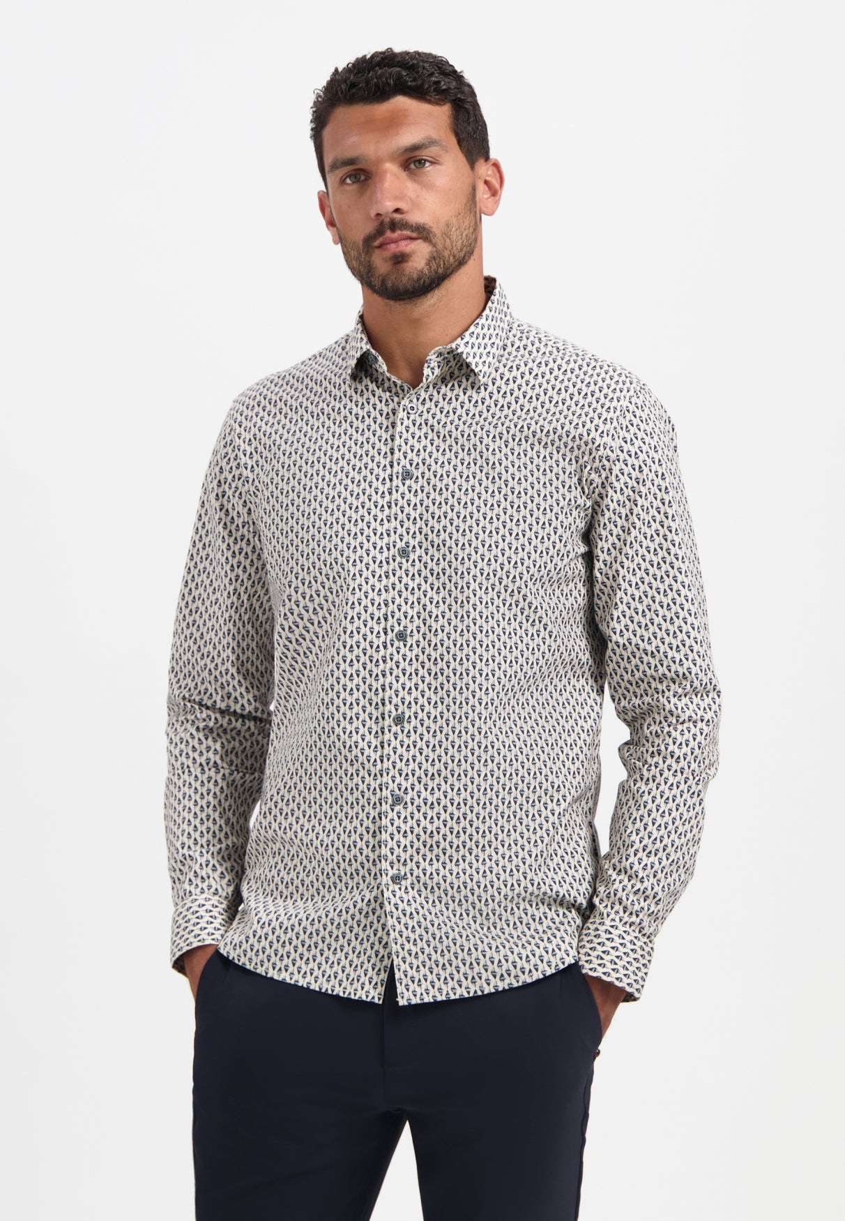 Bedrukt stretchshirt | Wit