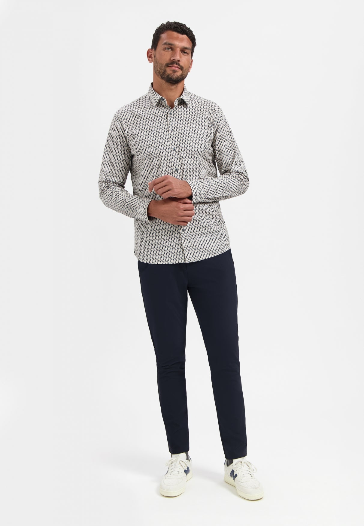 Bedrukt stretchshirt | Wit