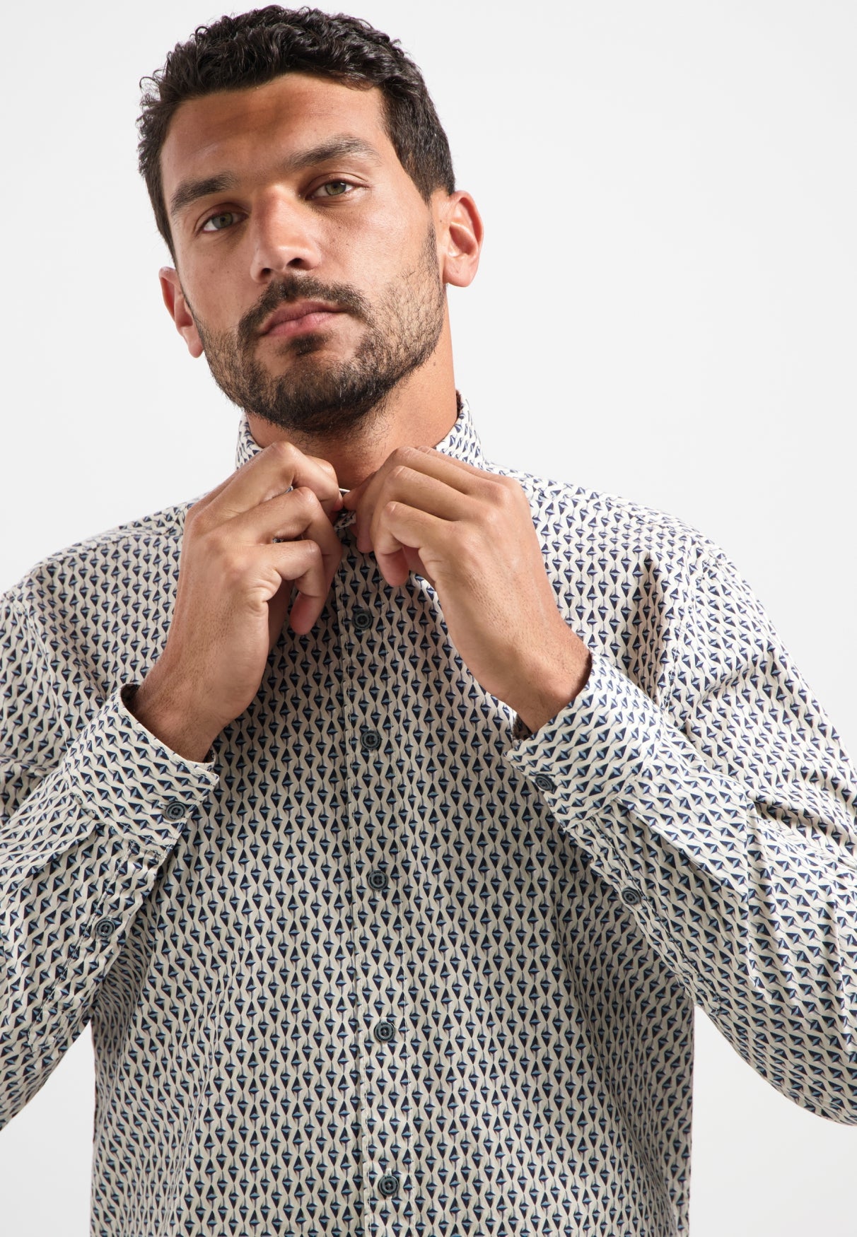 Bedrukt stretchshirt | Wit