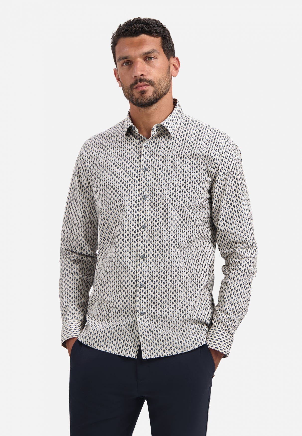 Bedrukt stretchshirt | Wit