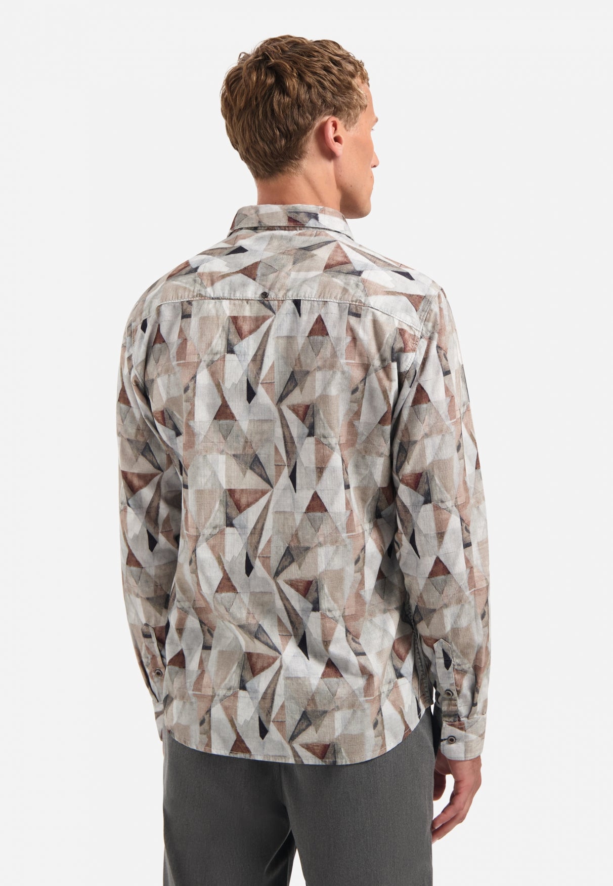Bedrukt stretchshirt | Taupe