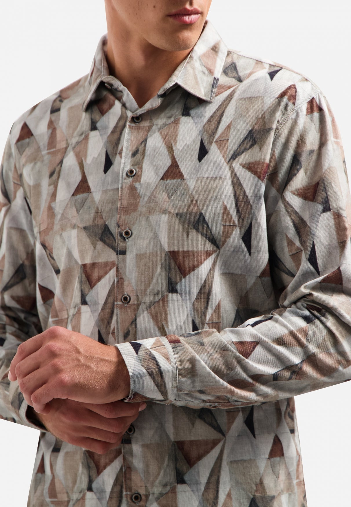 Bedrukt stretchshirt | Taupe