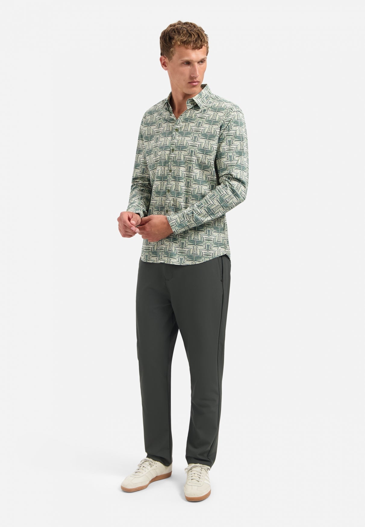 Bedrukt stretchshirt | Dark Green