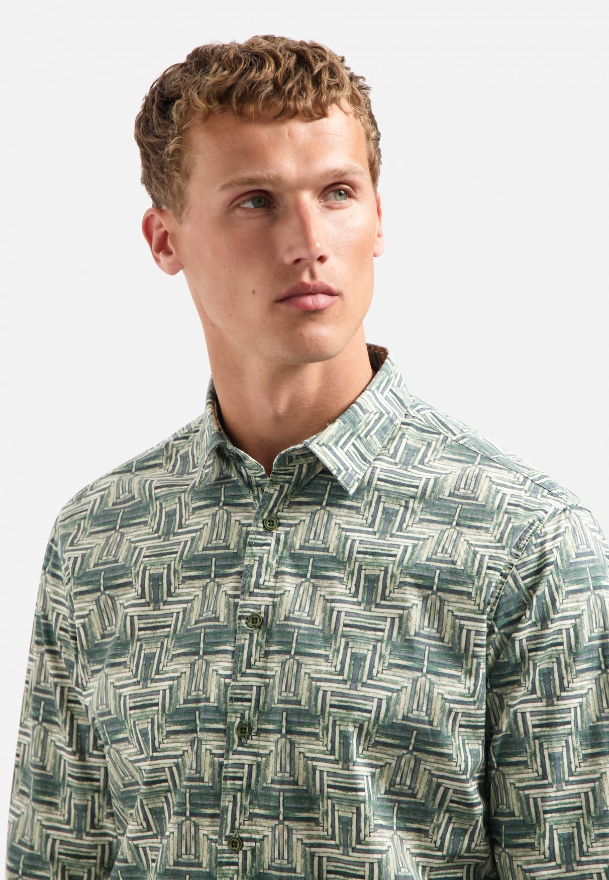 Bedrukt stretchshirt | Dark Green