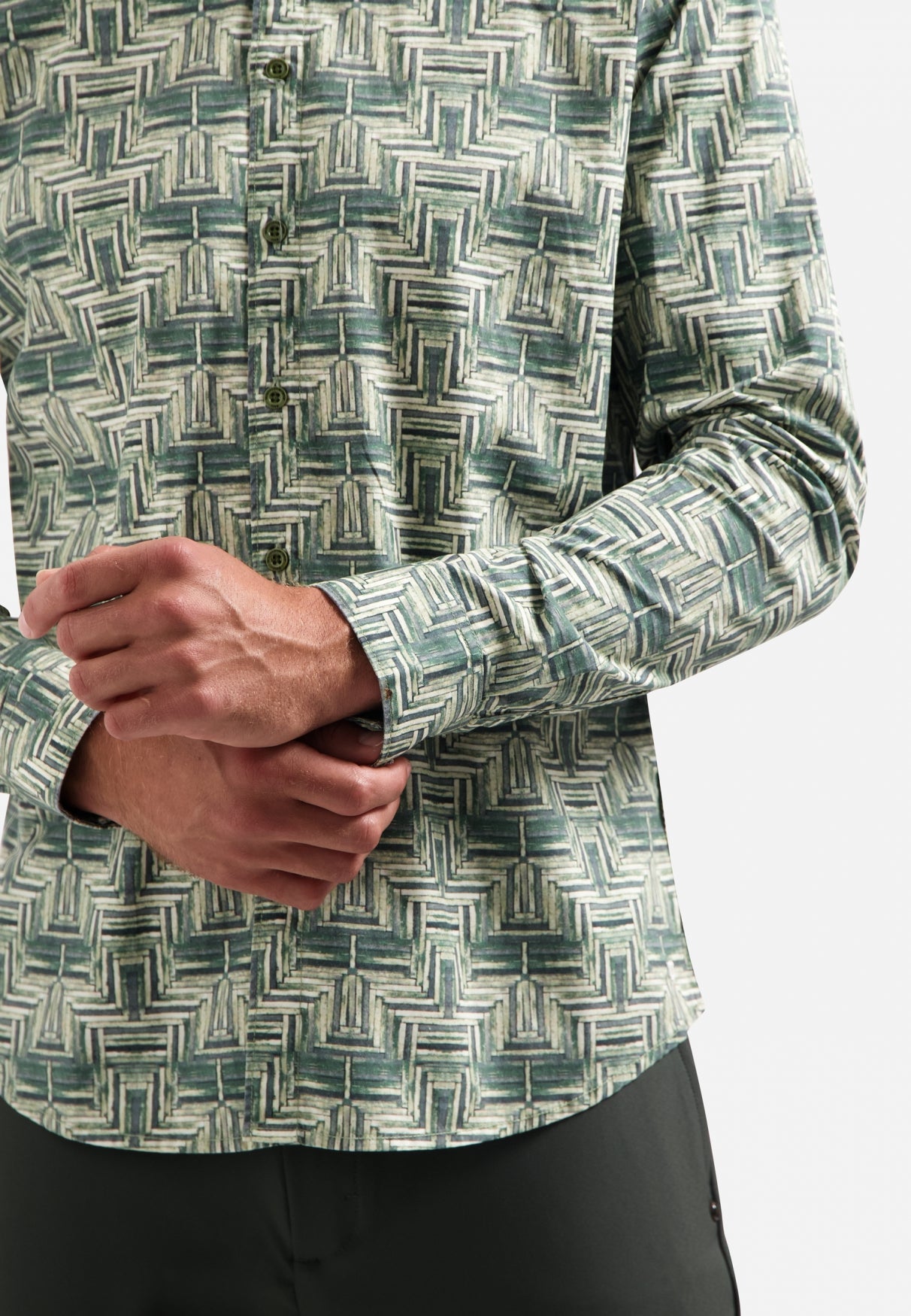 Bedrukt stretchshirt | Dark Green