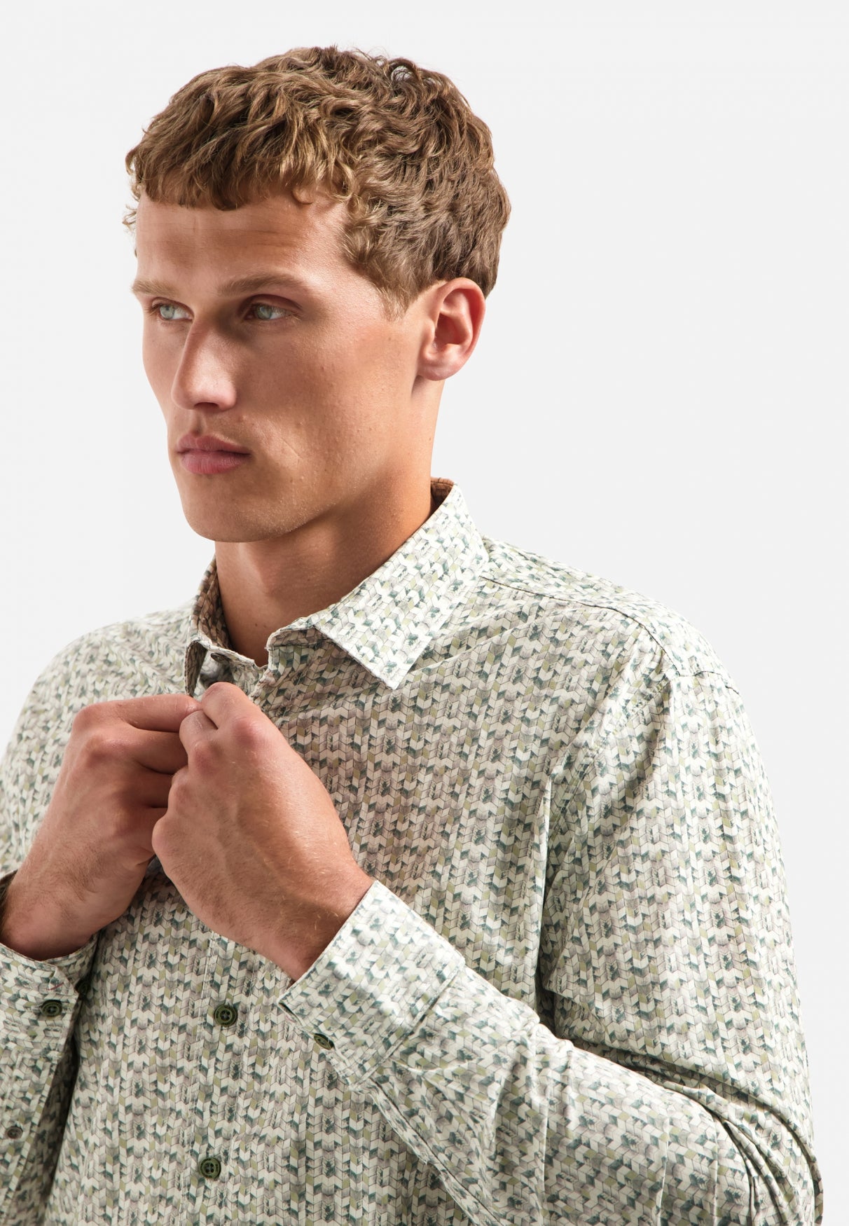 Bedrukt stretchshirt | Dark Green