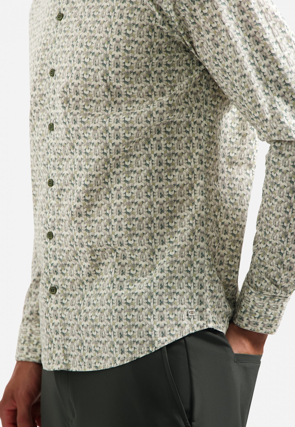 Bedrukt stretchshirt | Dark Green